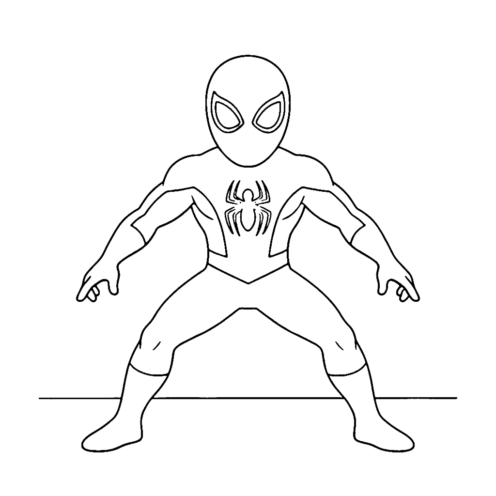 Superhero coloring page: Spider Hero Landing, outline to print