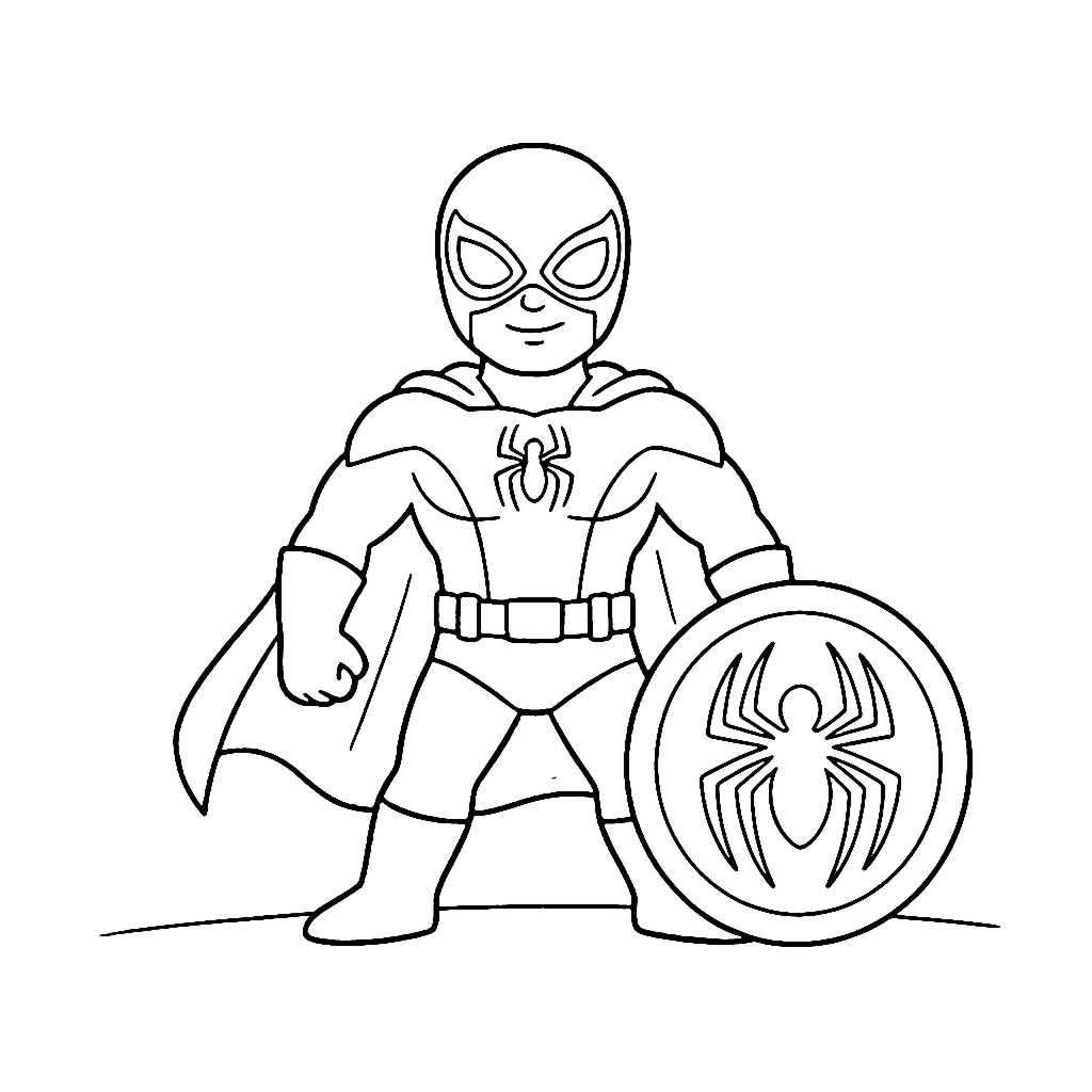 Superhero coloring page: Spider Hero Shield, outline to print