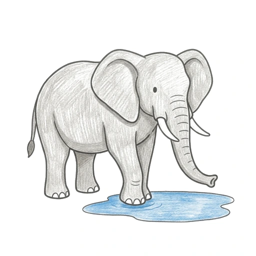 Elephant coloring page: Elephant Puddle Step, colored example
