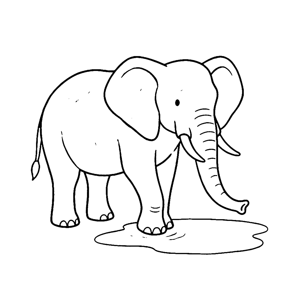 Elephant coloring page: Elephant Puddle Step, outline to print