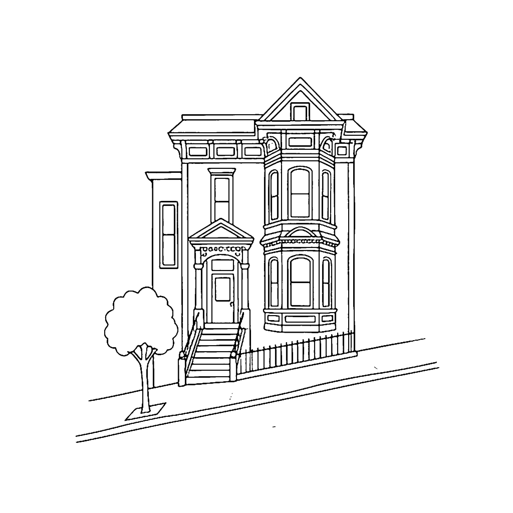 San Francisco Victorian coloring page outline