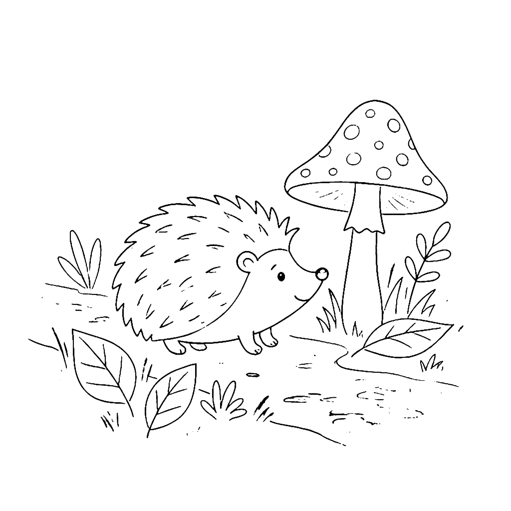 Hedgehog Mushroom Trail coloring page outline