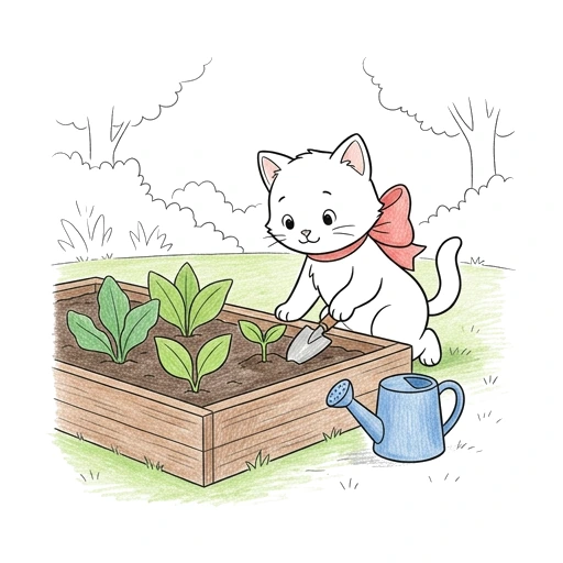 Bow Kitten Garden, colored example