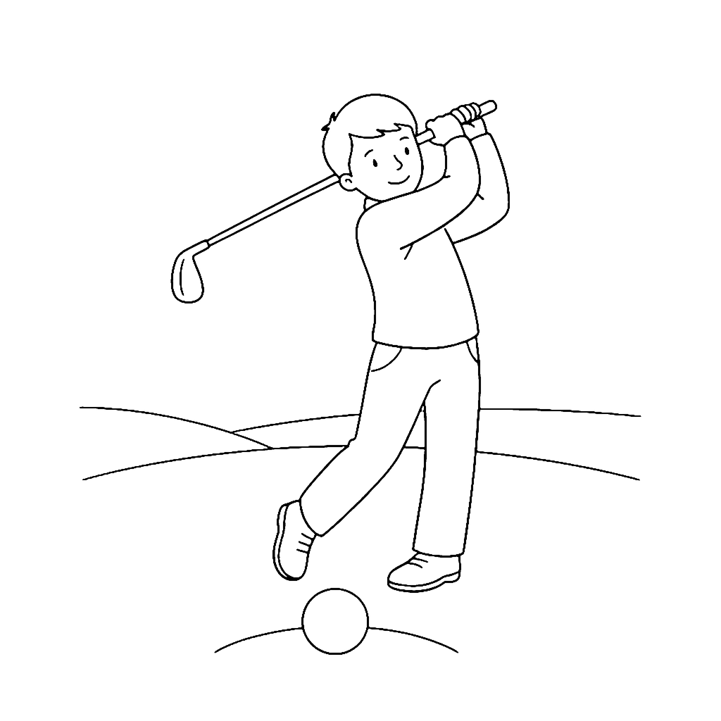 Golfer coloring page: Golfer Swing Pose, outline to print