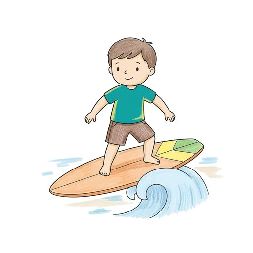 Surfer coloring page: Surfer Catching Wave, colored example