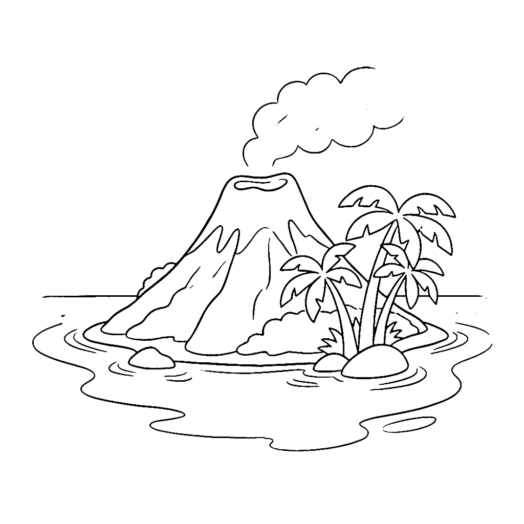 Volcano Island coloring page outline