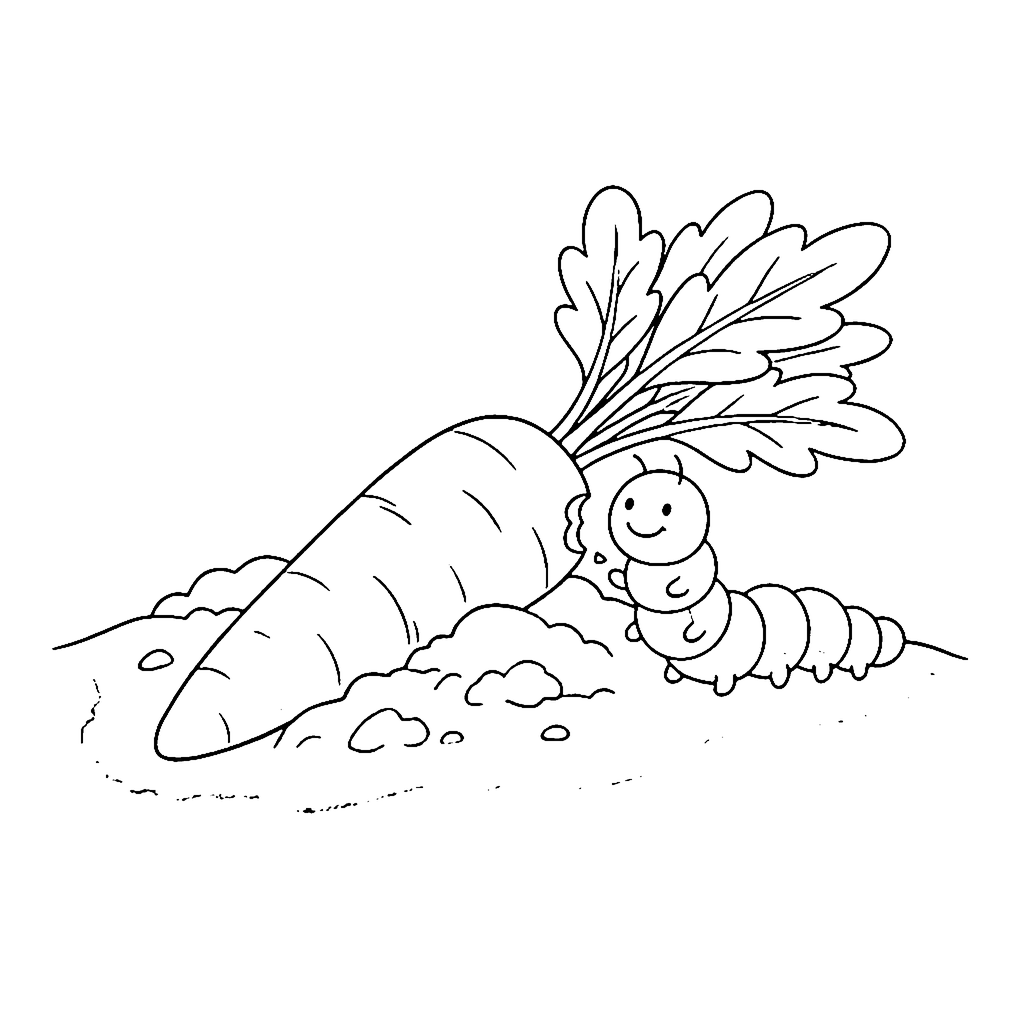 Caterpillar coloring page: Caterpillar Carrot Snack, outline to print