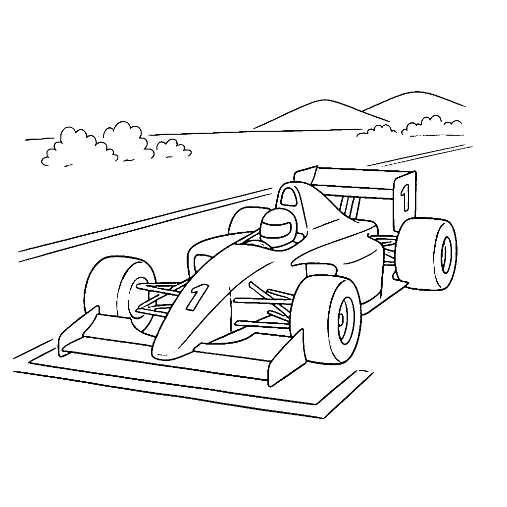 Race Car coloring page: F1 Grid Ready, outline to print