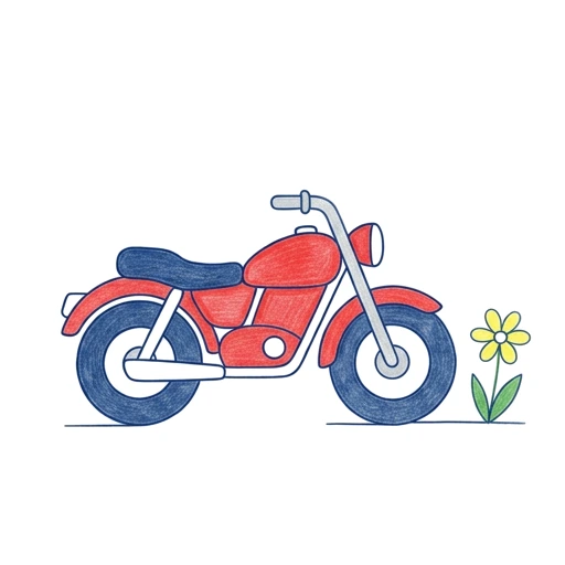 Motorcycle coloring page: Motorcycle Meadow Stop, colored example