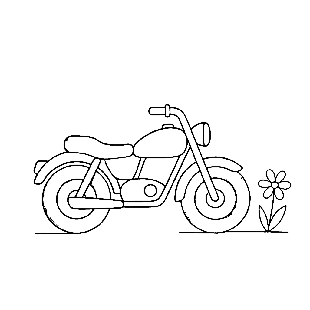 Motorcycle coloring page: Motorcycle Meadow Stop, outline to print