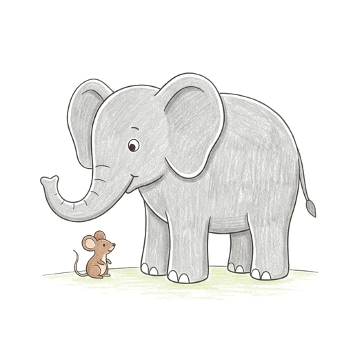 Elephant Mouse coloring page: Big Elephant Small Mouse, colored example