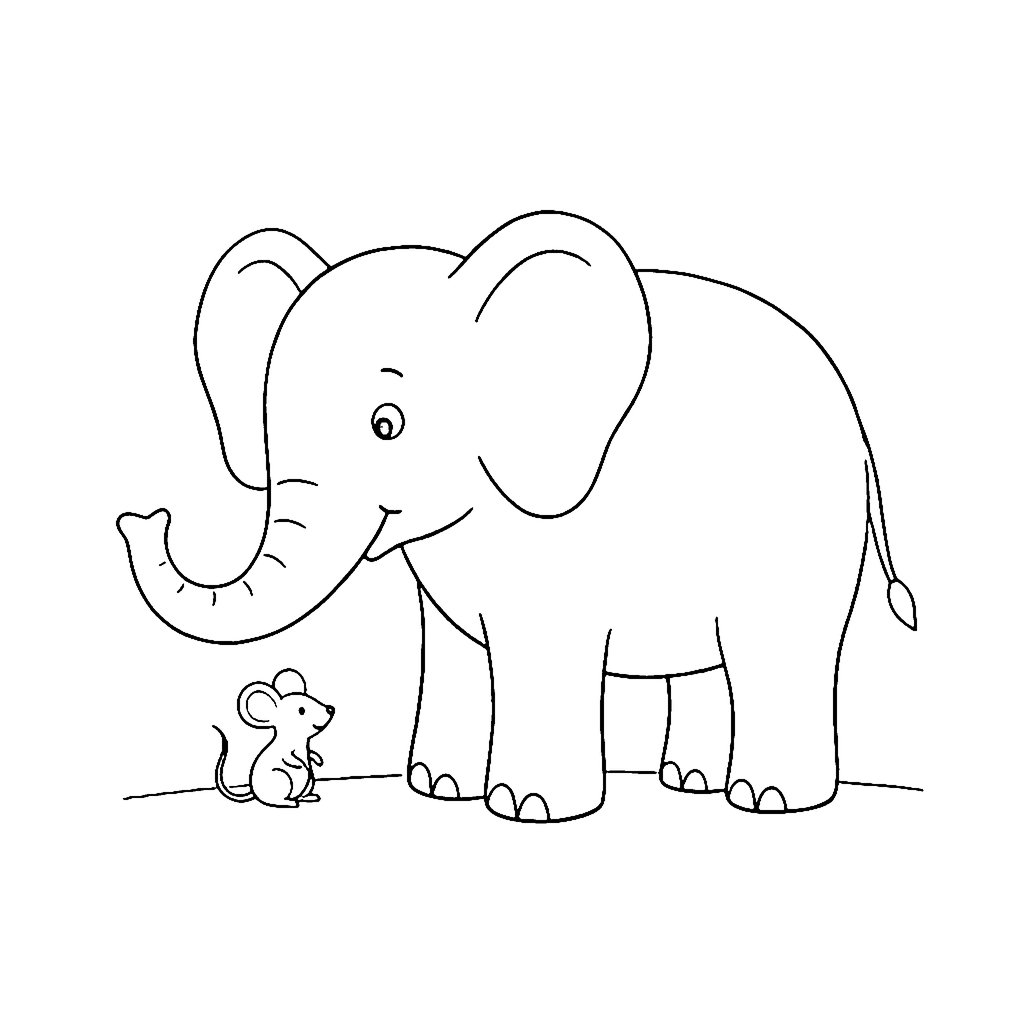Elephant Mouse coloring page: Big Elephant Small Mouse, outline to print