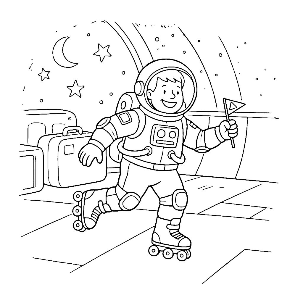 Skating Astronaut coloring page outline