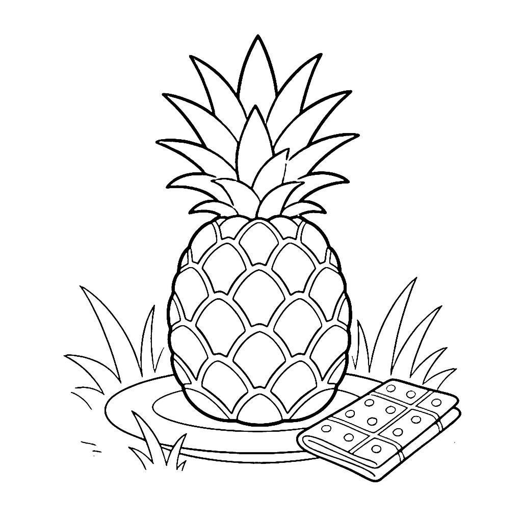 Pineapple Picnic Plate coloring page outline