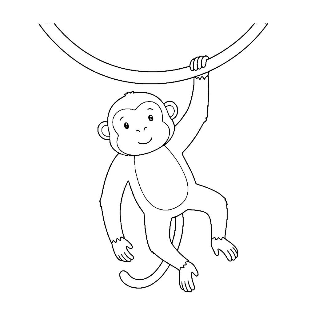 Monkey coloring page: Hanging Monkey, outline to print