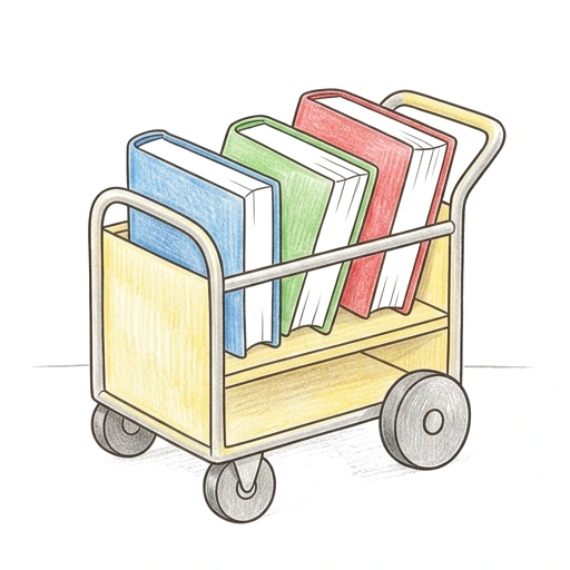 Book Cart coloring page: Library Book Cart, colored example