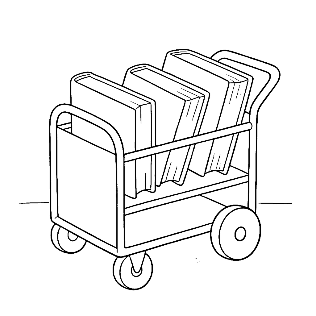 Book Cart coloring page: Library Book Cart, outline to print