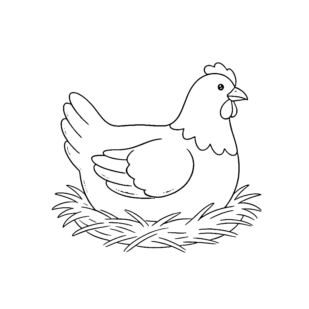 Hen coloring page: Hen Nest Rest, outline to print