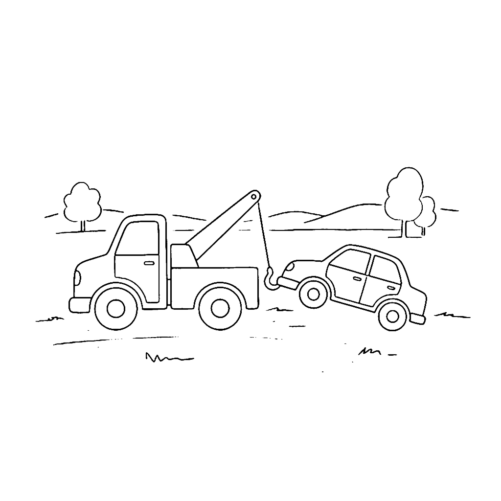 Tow Truck coloring page: Tow Truck Lift, outline to print