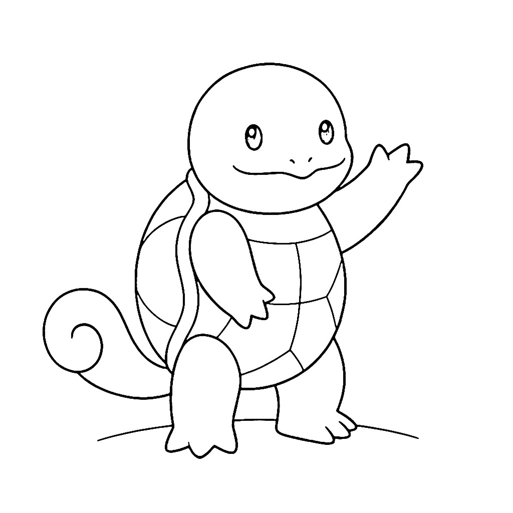 Turtle coloring page: Squirtle Shell Wave, outline to print