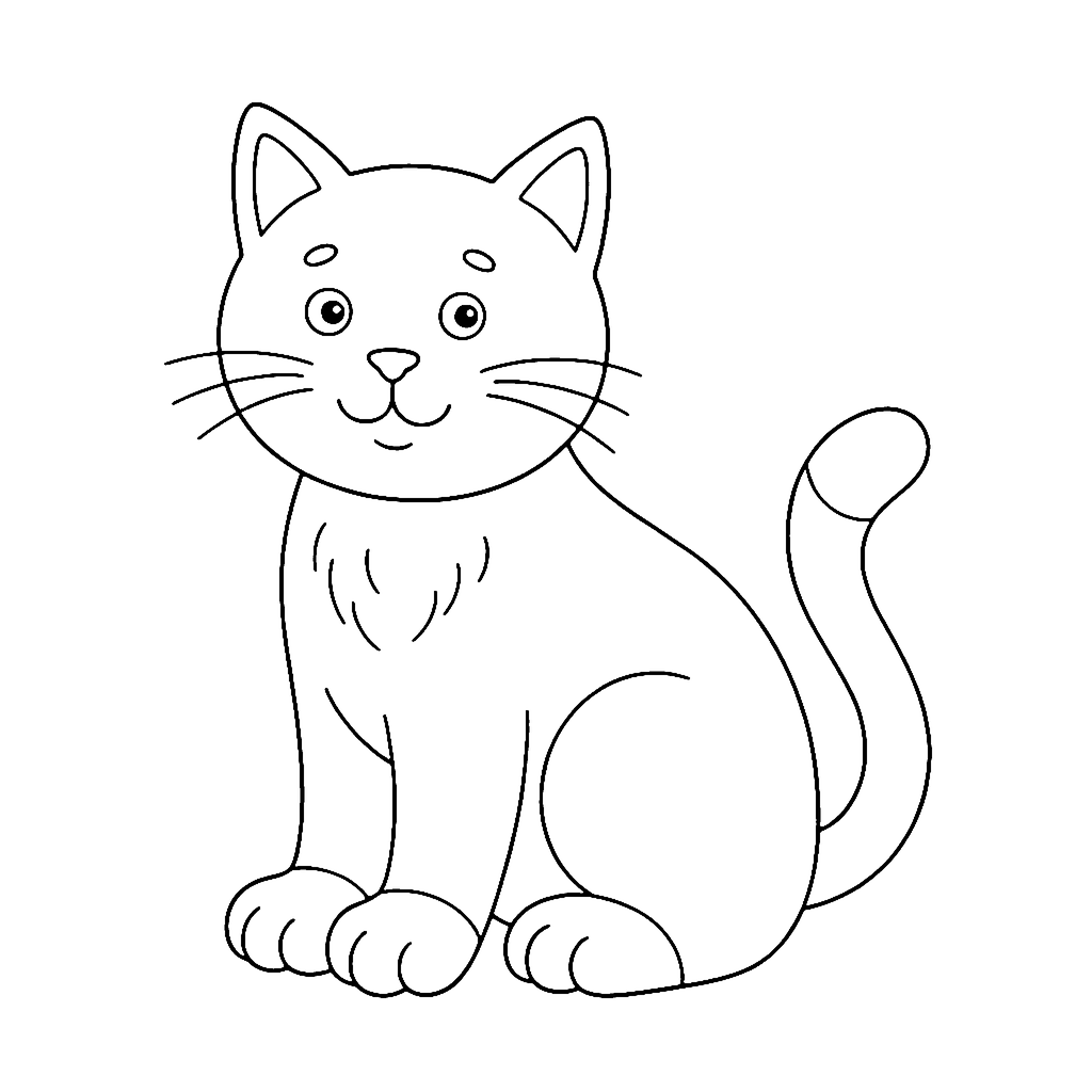Cat coloring page: Big Sitting Cat, outline to print
