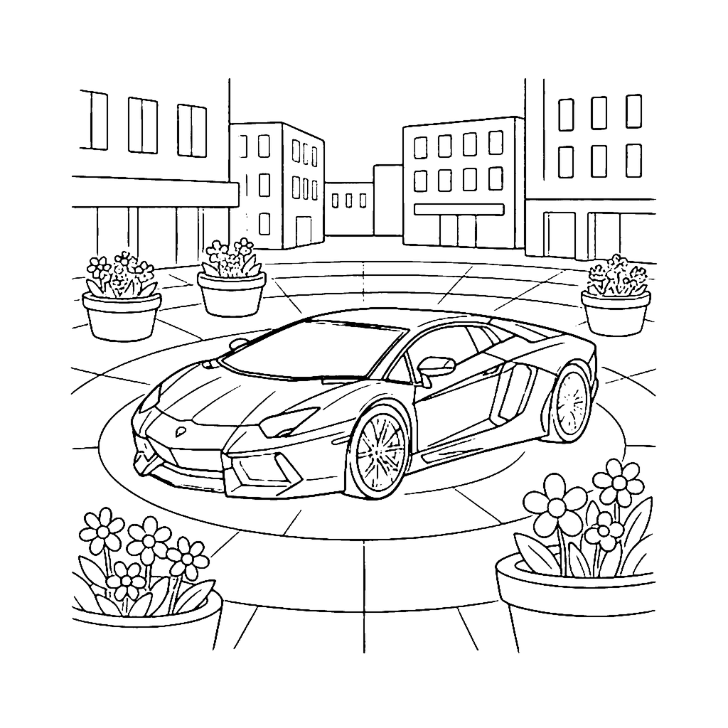 Lamborghini Flower Plaza coloring page outline