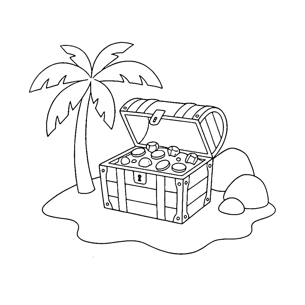 Treasure Chest Island coloring page outline