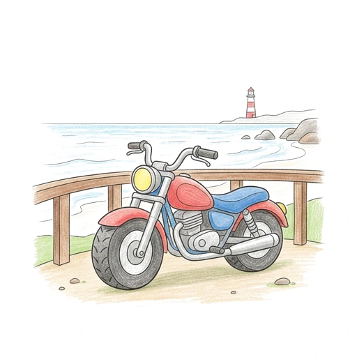 Motorcycle Seaside Lookout, colored example