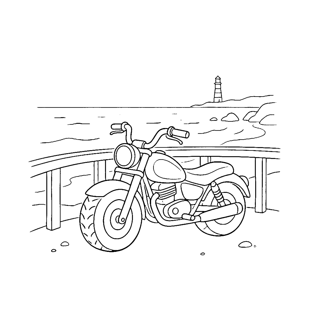 Motorcycle Seaside Lookout coloring page outline