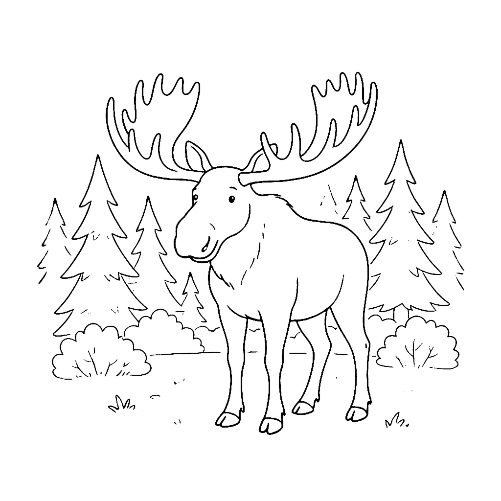 Moose Pine Clearing coloring page outline
