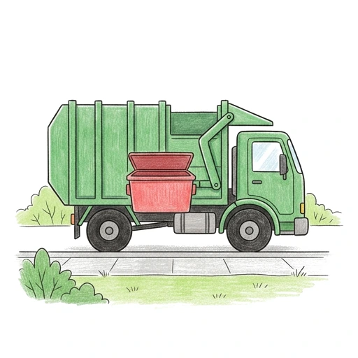 Garbage Truck coloring page: Curbside Garbage Truck, colored example