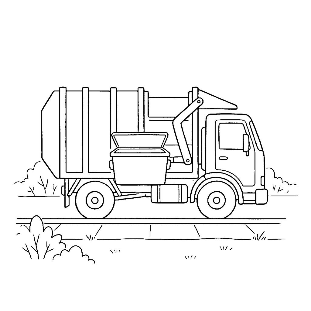 Garbage Truck coloring page: Curbside Garbage Truck, outline to print