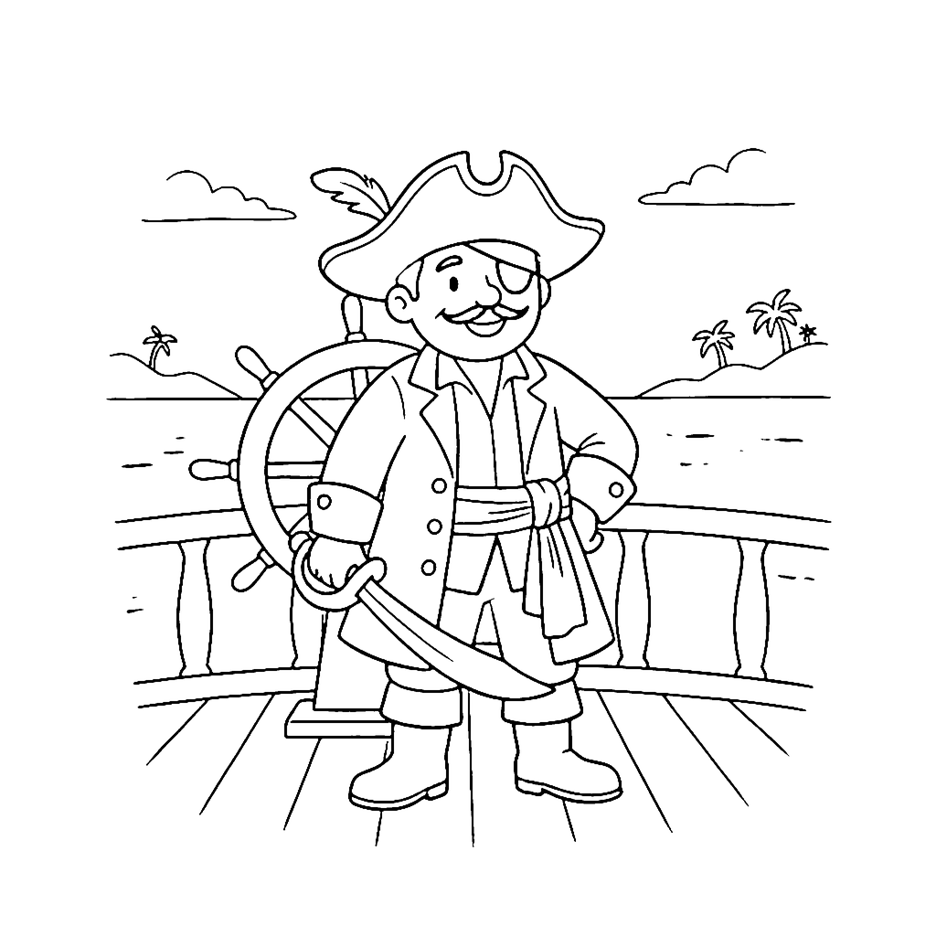 Friendly Pirate Captain coloring page outline