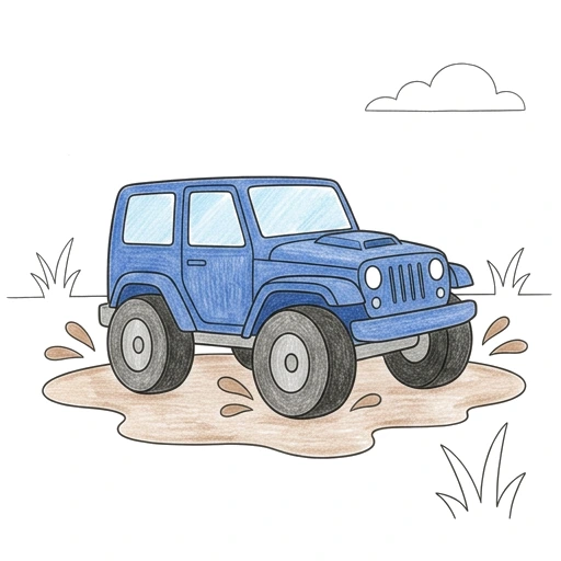 Offroad Vehicle coloring page: Jeep Mud Puddle, colored example