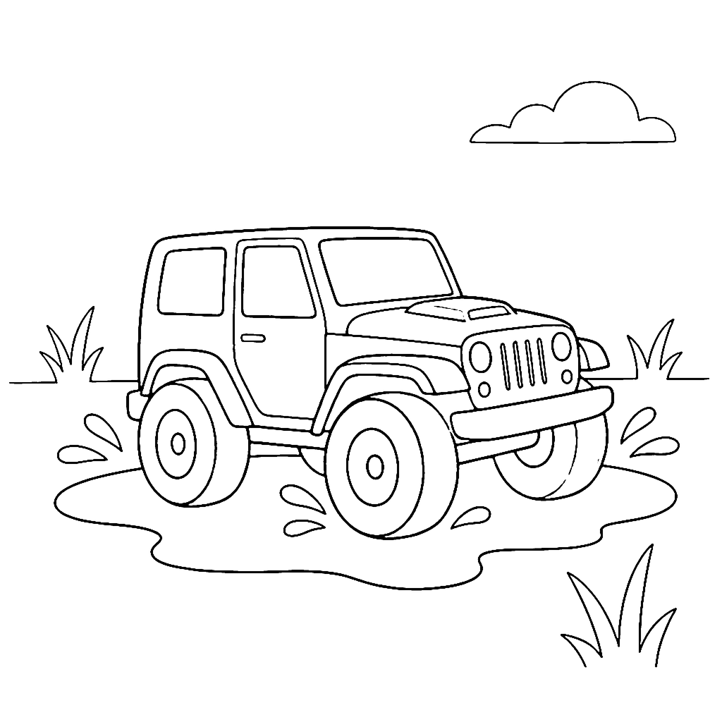 Offroad Vehicle coloring page: Jeep Mud Puddle, outline to print