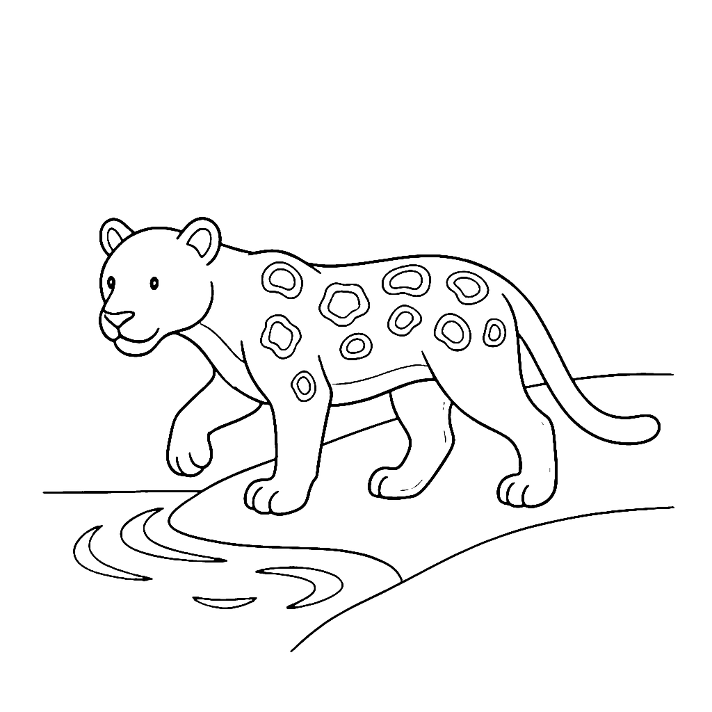 Jaguar coloring page: Jaguar River Step, outline to print