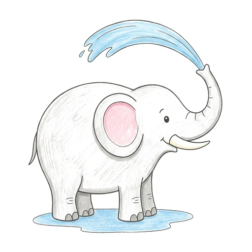 Elephant coloring page: Elephant Water Spray, colored example