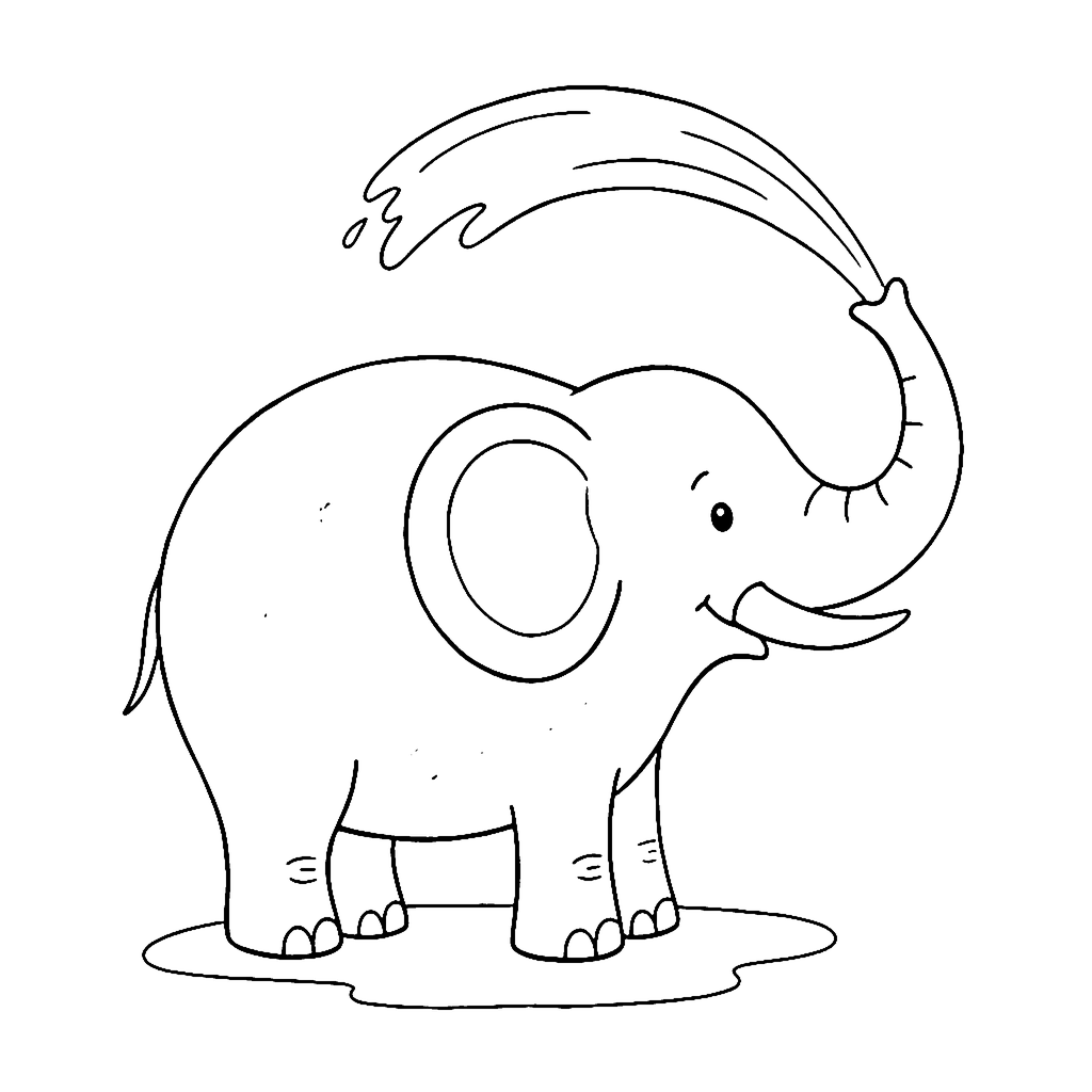 Elephant coloring page: Elephant Water Spray, outline to print