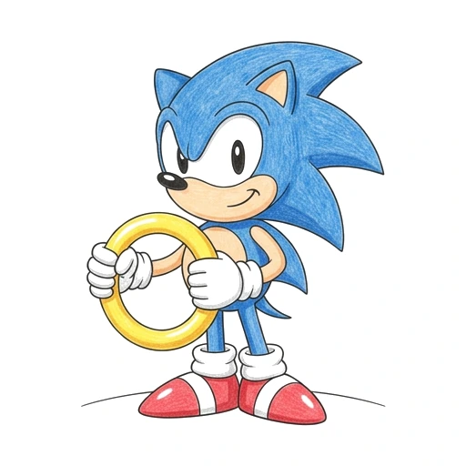 Hedgehog coloring page: Sonic Ring Hold, colored example