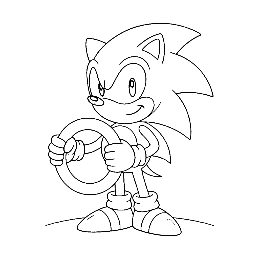 Hedgehog coloring page: Sonic Ring Hold, outline to print