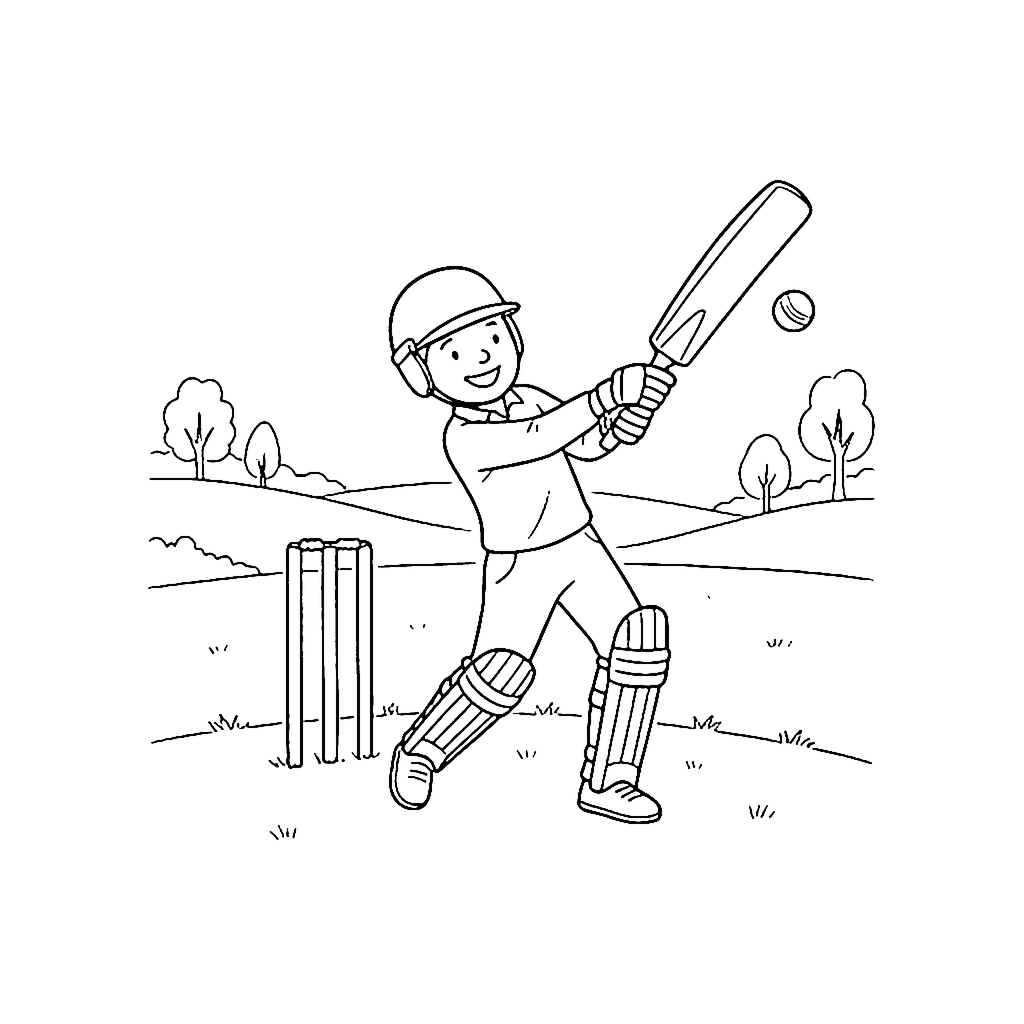 Cricket Batter Swing coloring page outline