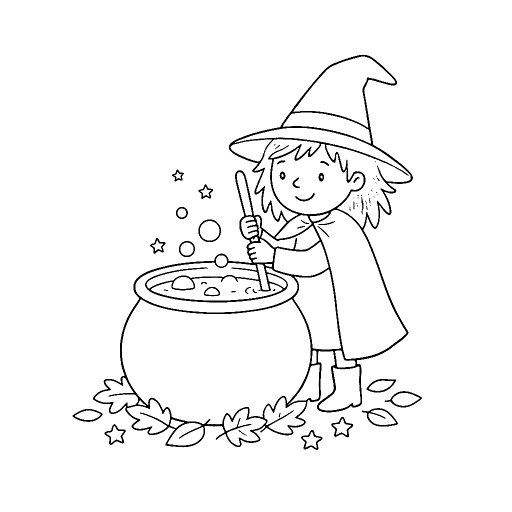 Witch Cauldron Stir coloring page outline