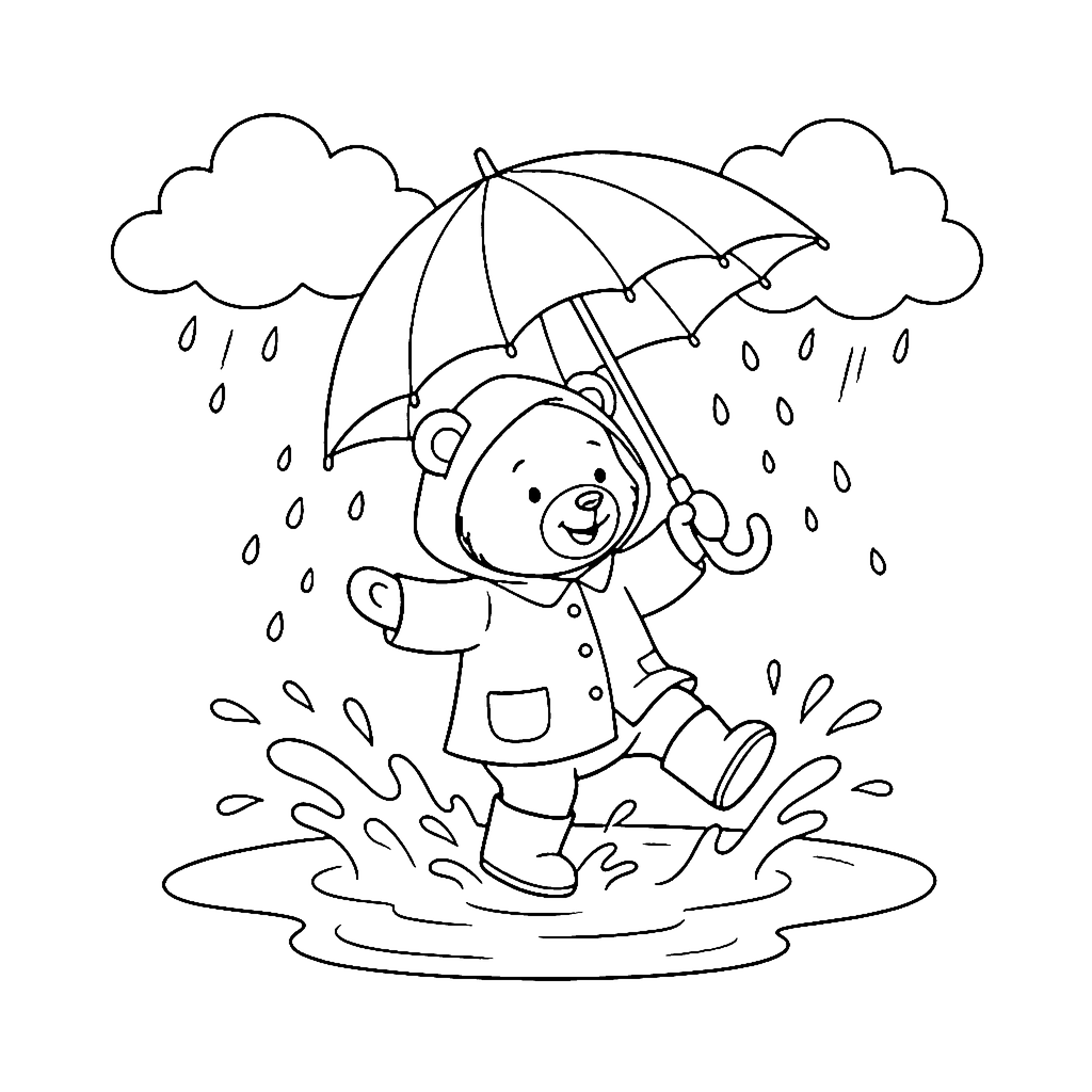 Bear Rainy Puddle coloring page outline