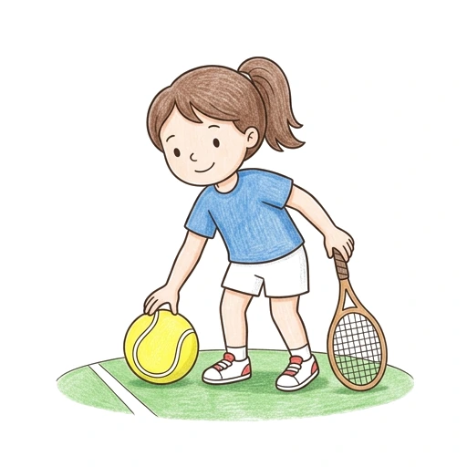 Tennis Player coloring page: Tennis Ball Pickup, colored example