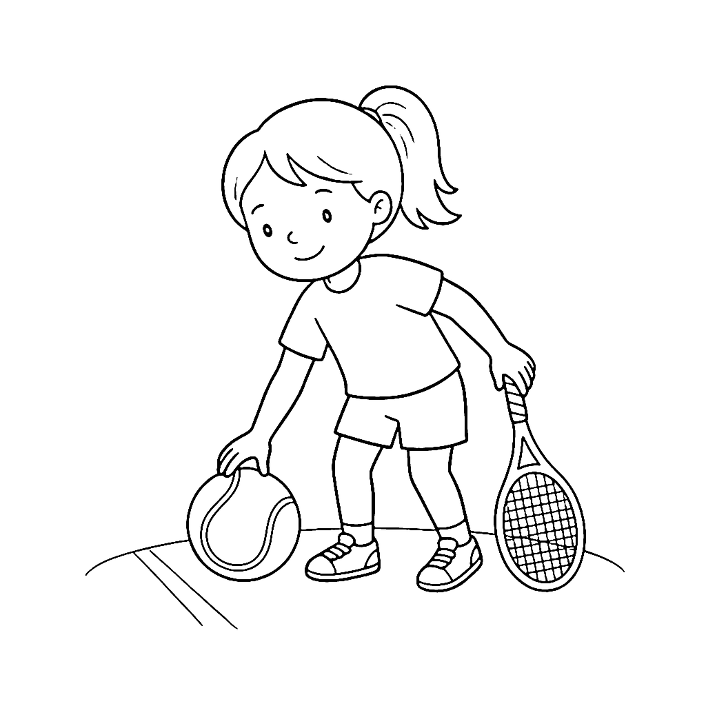 Tennis Player coloring page: Tennis Ball Pickup, outline to print