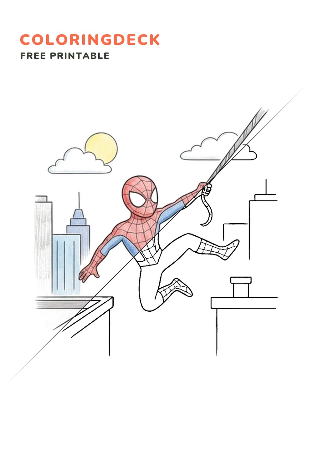 Webline Rescue Swing coloring page, free printable: half colored, half outline