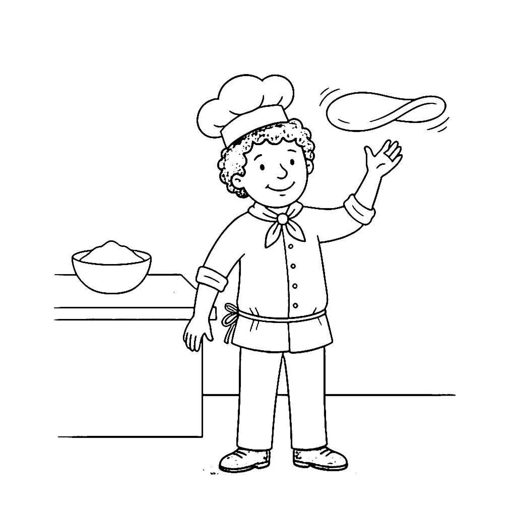 Chef coloring page: Pizza Chef Toss, outline to print