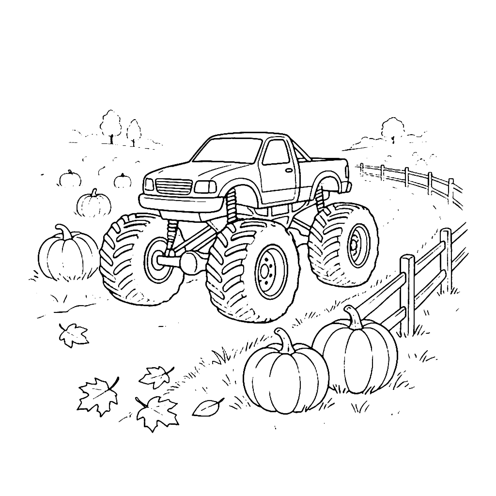 Monster Truck Pumpkin Trail coloring page outline