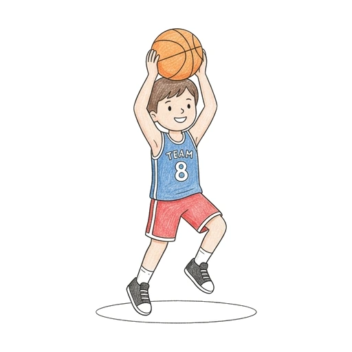 Basketball Player coloring page: Basketball Jump Pose, colored example