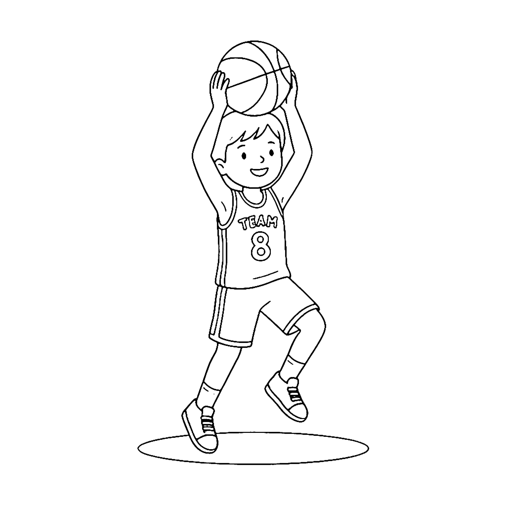 Basketball Player coloring page: Basketball Jump Pose, outline to print